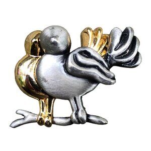 Minimalist Bird Brooch Gold Tone and Silver Tone Designer Signed BB?
